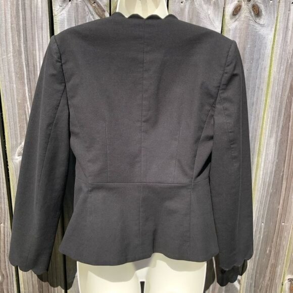 Rebecca Taylor Scalloped Blazer 6 Jacket Suit Black Long Sleeve Top Peplum Small - Picture 9 of 12